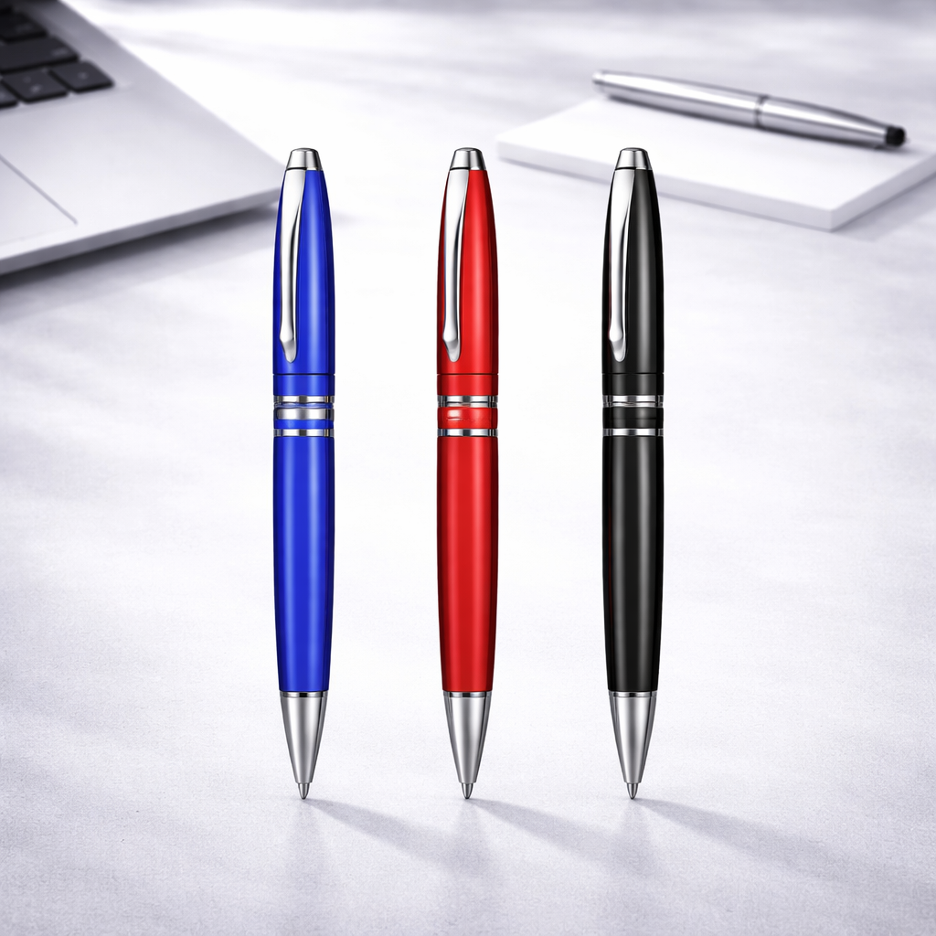 2-Ring Luxury Metal Ball Pen with Silver Accents