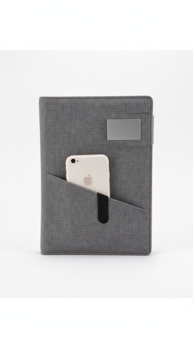 A5 Vegan Leather Notebook with Phone Pocket – Premium Executive Diary
