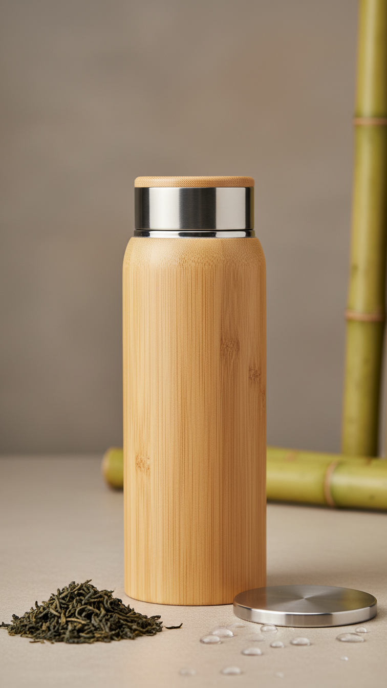 Bamboo Finish Vacuum Insulated Bottle – 500ml Hot & Cold Flask