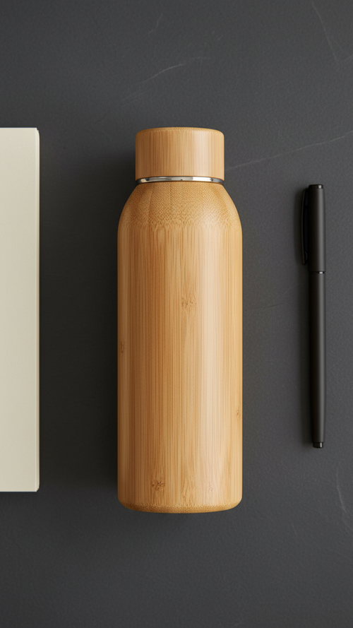 Bamboo Finish Vacuum Insulated Bottle – 500ml Hot & Cold Flask