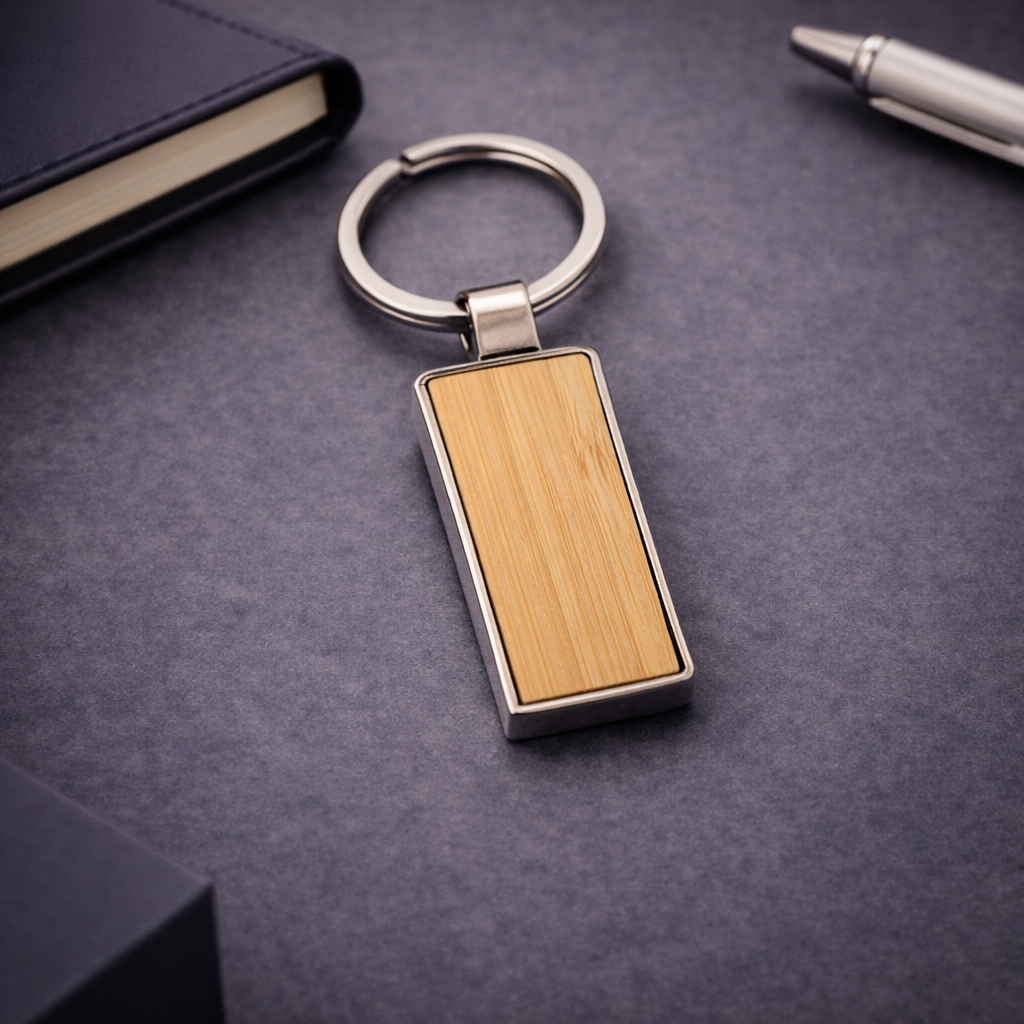 Bamboo Wooden & Metal Keychain – Premium Eco-Friendly Custom Logo Key Holder