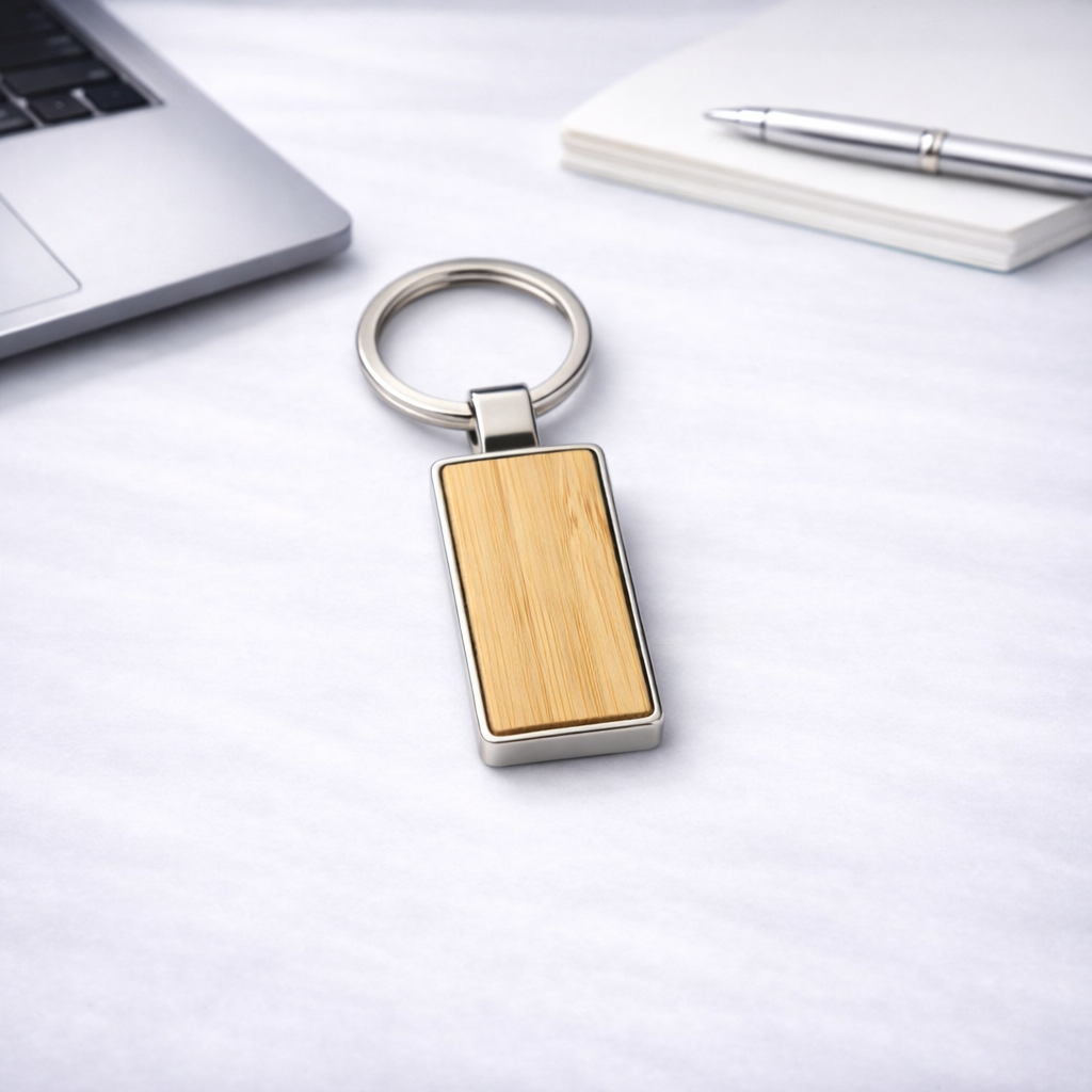 Bamboo Wooden & Metal Keychain – Premium Eco-Friendly Custom Logo Key Holder