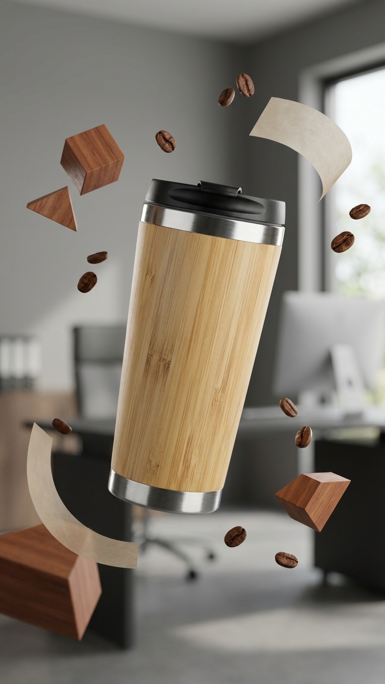 Bamboo Finish Stainless Steel Vacuum Travel Mug – 500ml
