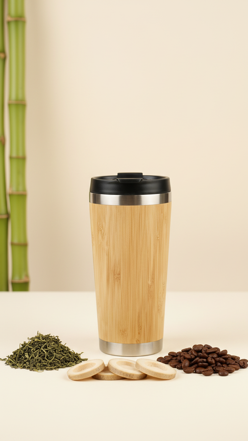 Bamboo Finish Stainless Steel Vacuum Travel Mug – 500ml