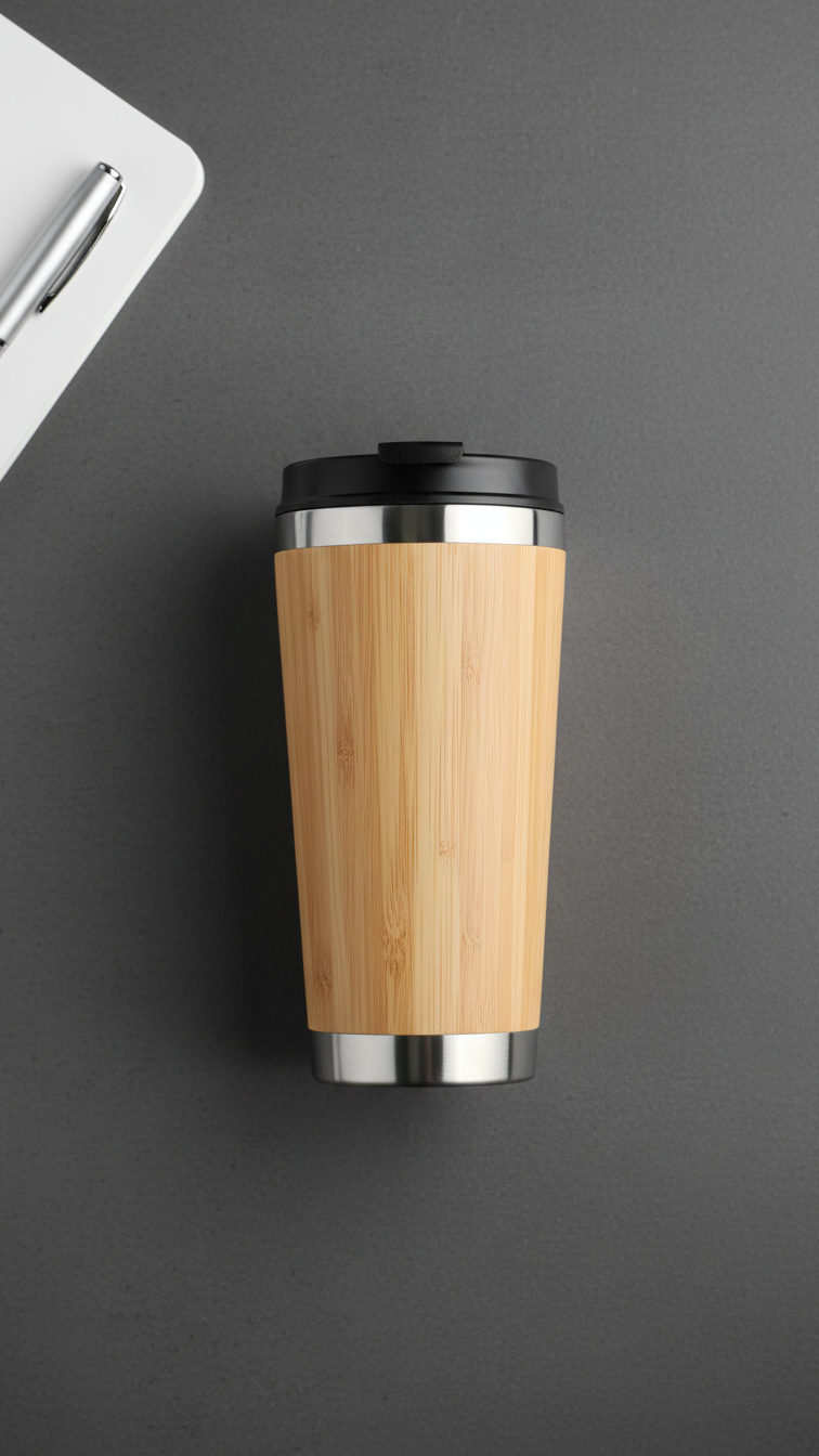 Bamboo Finish Stainless Steel Vacuum Travel Mug – 500ml