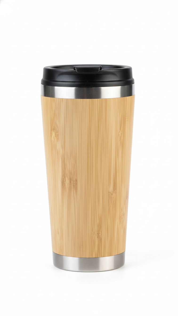 Bamboo Finish Stainless Steel Vacuum Travel Mug – 500ml