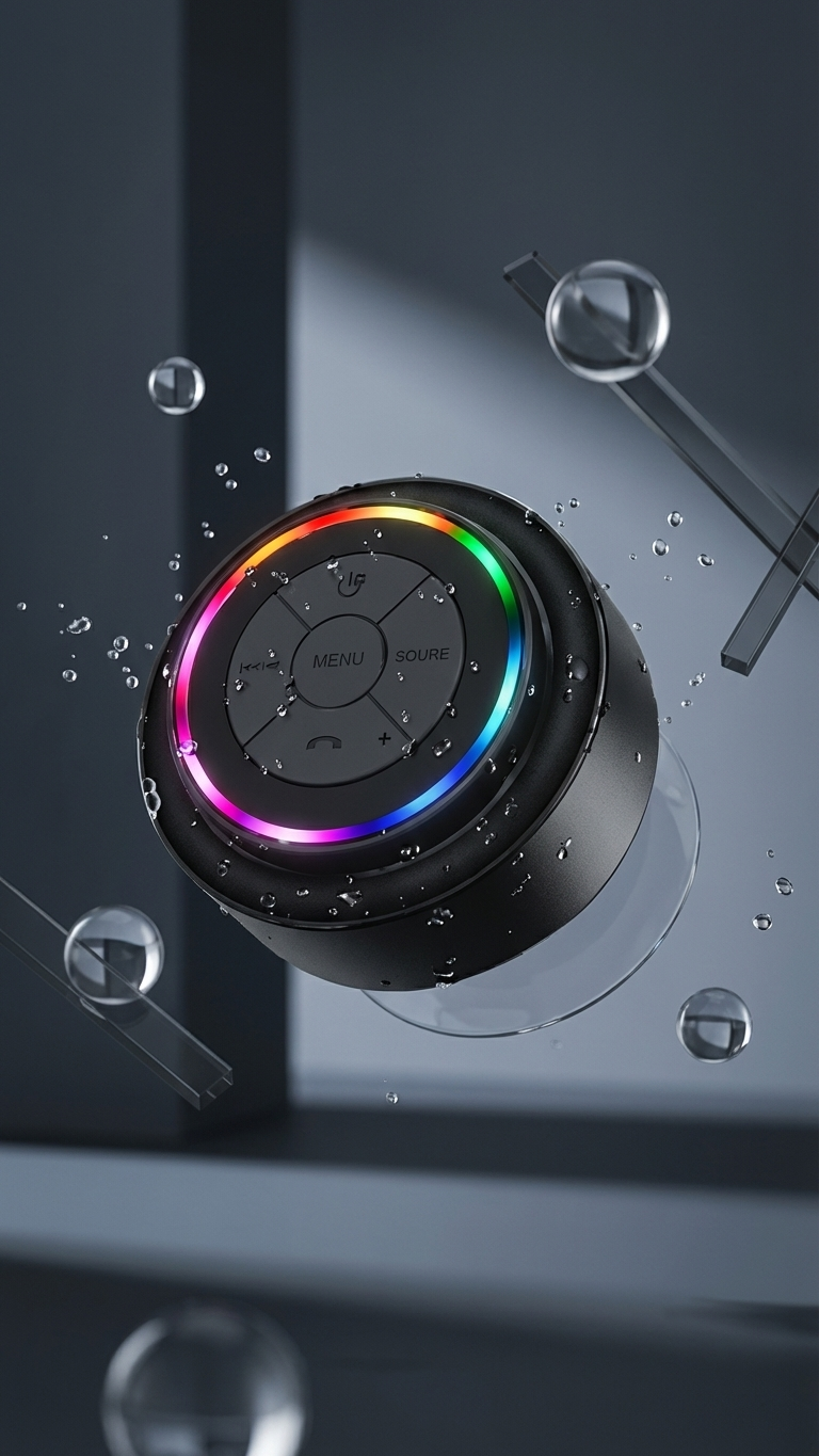 Bluetooth Waterproof Shower Speaker with LED Light Ring