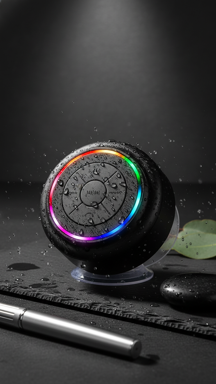 Bluetooth Waterproof Shower Speaker with LED Light Ring