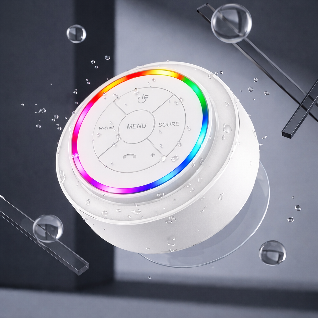 Bluetooth Waterproof Shower Speaker with LED Light Ring