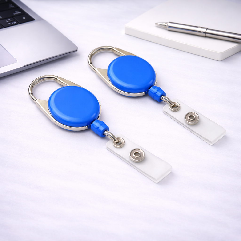 Carabiner Retractable Badge Reel with Vinyl Strap – Secure ID Card Holder