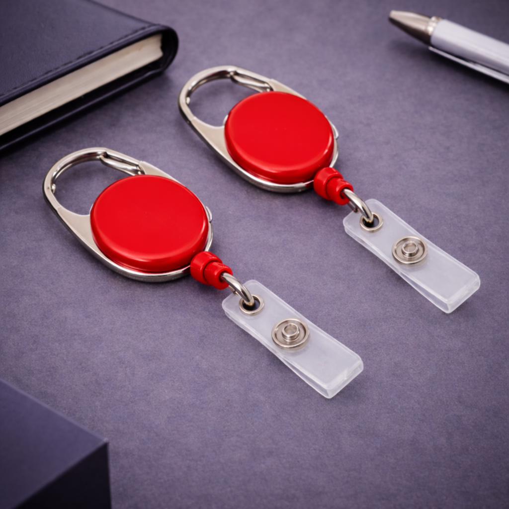 Carabiner Retractable Badge Reel with Vinyl Strap – Secure ID Card Holder
