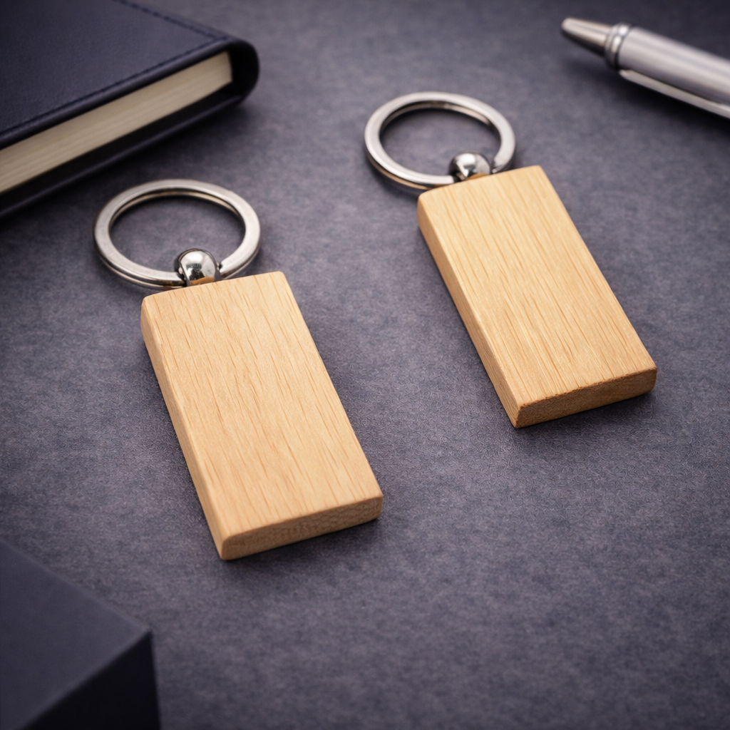 Eco-Friendly Bamboo Wooden Keychain – Custom Engraved Corporate Key Holder