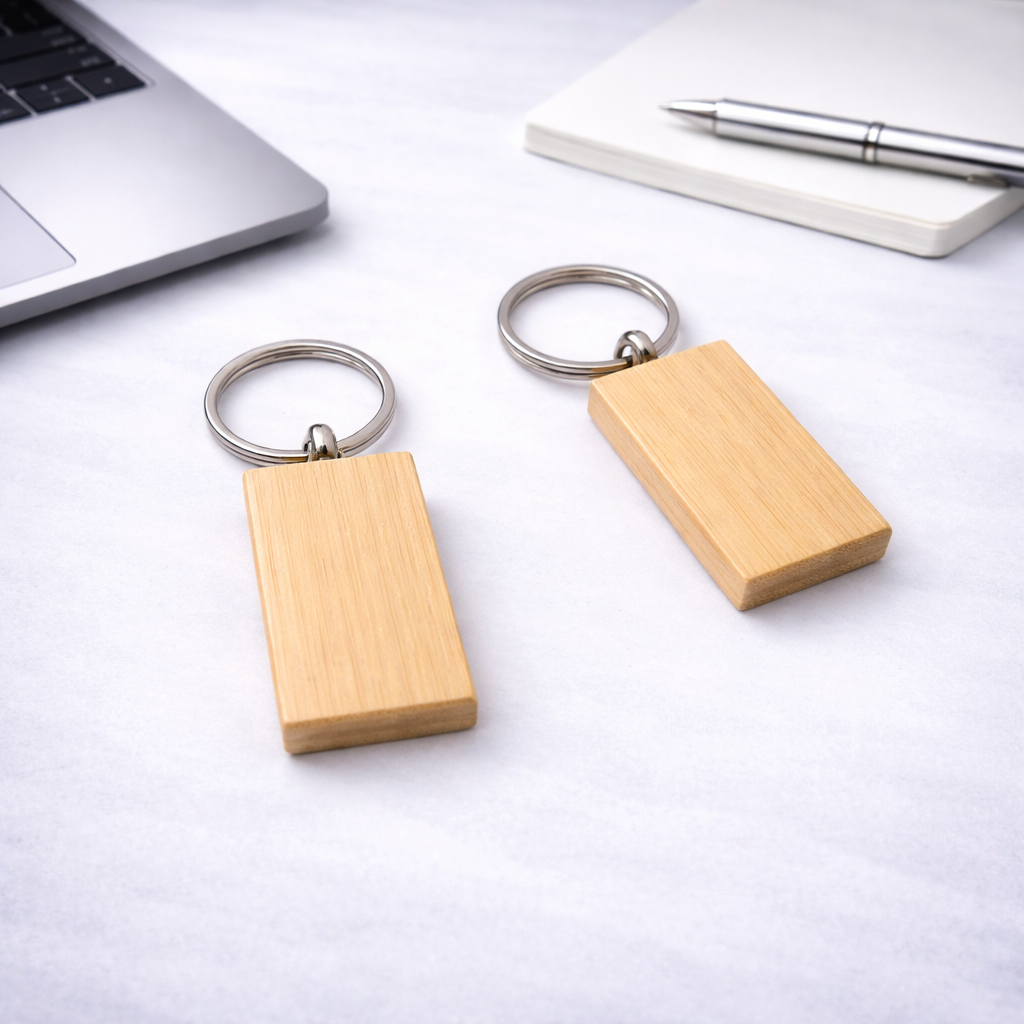 Eco-Friendly Bamboo Wooden Keychain – Custom Engraved Corporate Key Holder