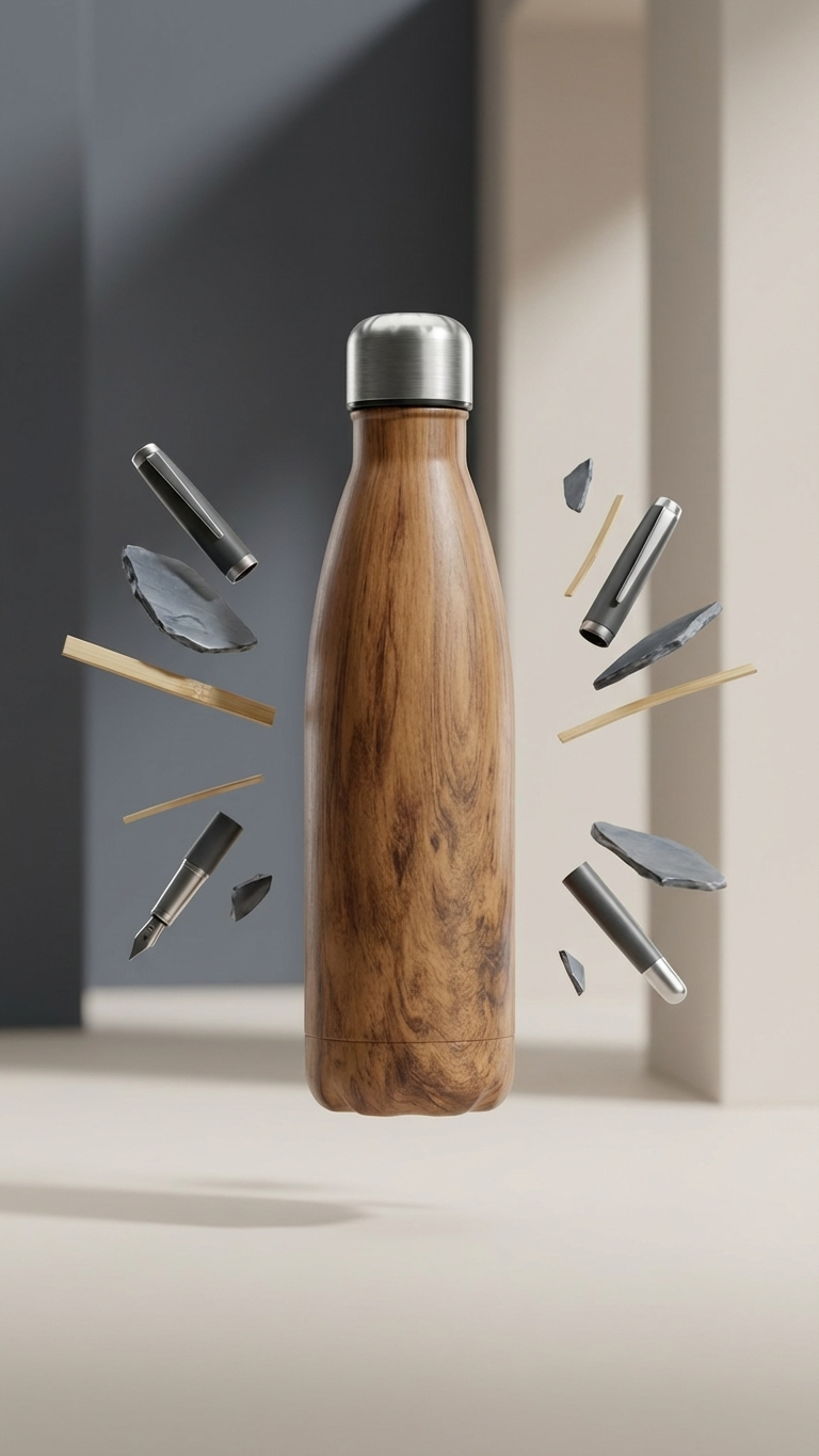 Eco Wooden Finish Vacuum Insulated Bottle – 500ml Stainless Steel Flask