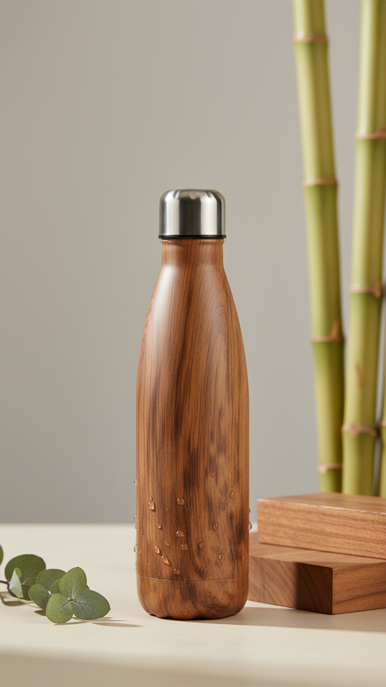 Eco Wooden Finish Vacuum Insulated Bottle – 500ml Stainless Steel Flask