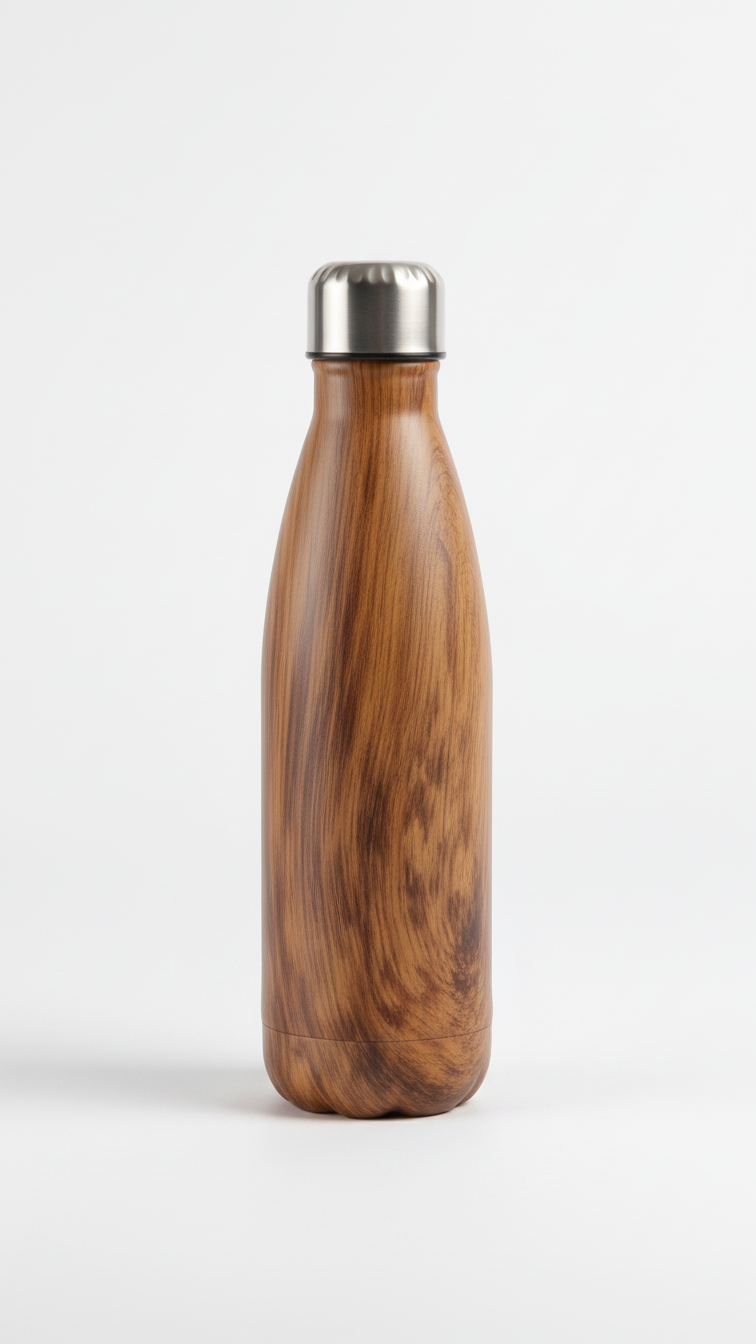 Eco Wooden Finish Vacuum Insulated Bottle – 500ml Stainless Steel Flask
