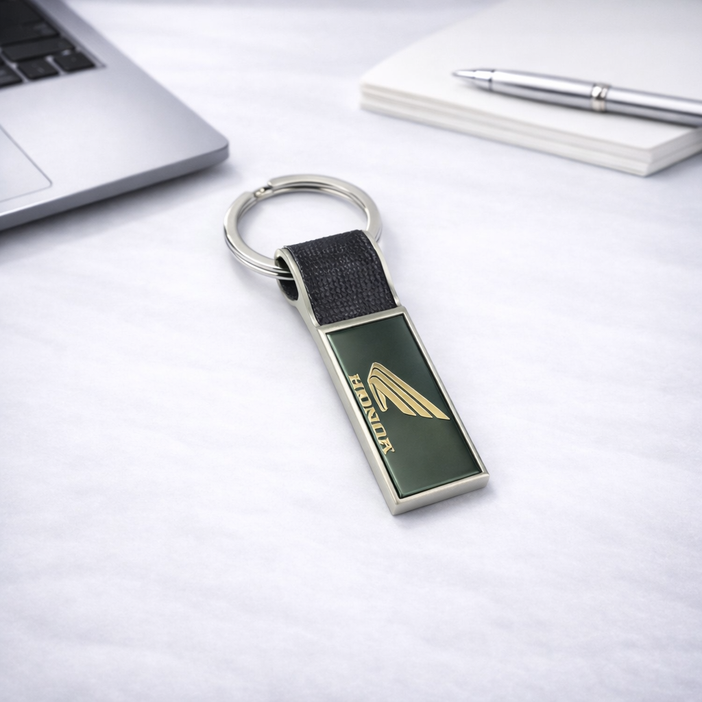 Flat Shape Metal Keychain with Strap – Premium Custom Logo Key Holder