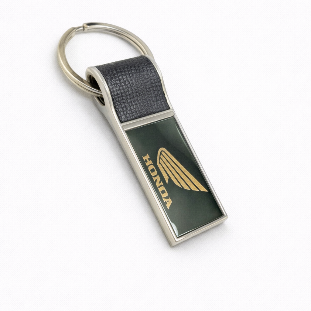 Flat Shape Metal Keychain with Strap – Premium Custom Logo Key Holder