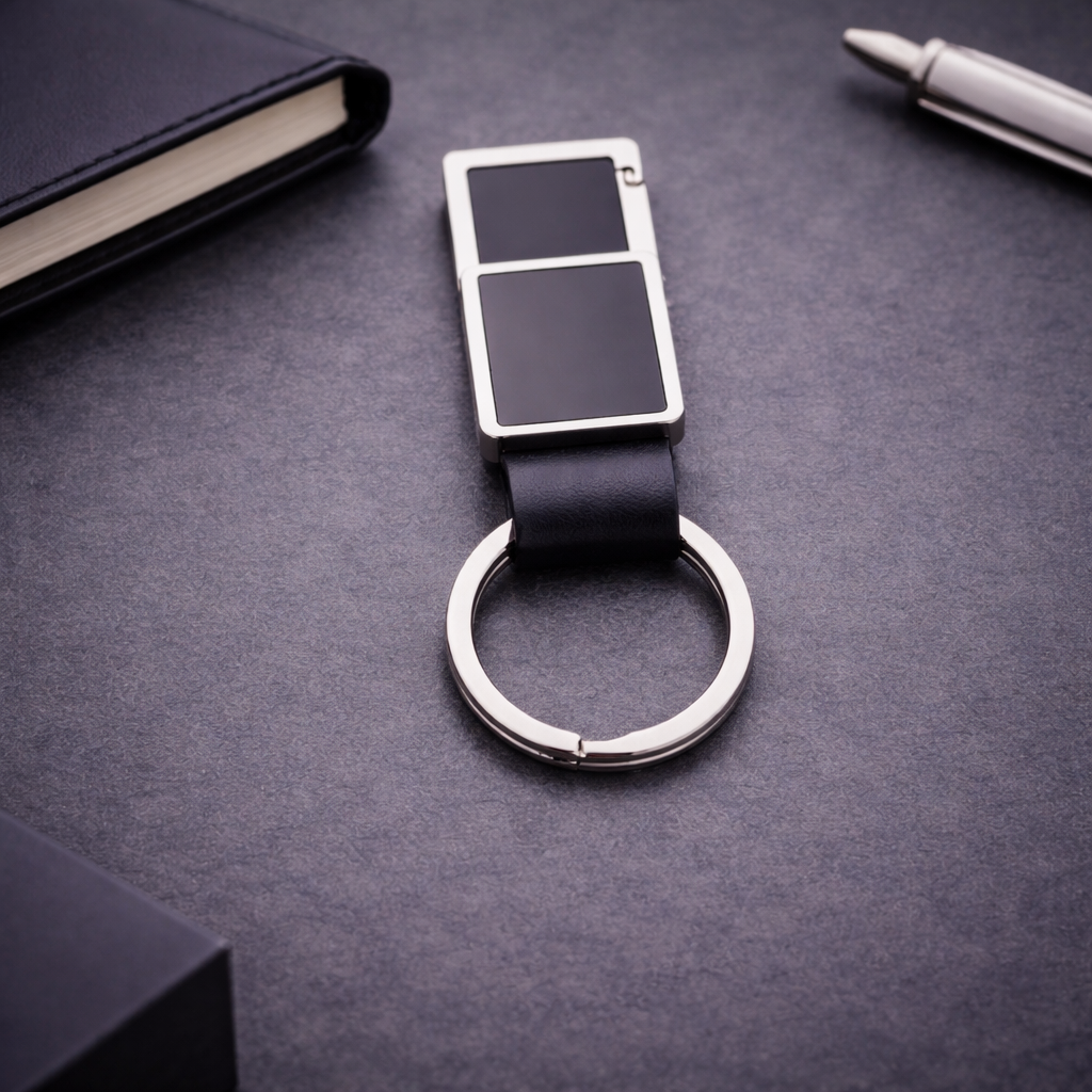 Modern Metal & Leather Hook Keychain – Premium Corporate Key Holder