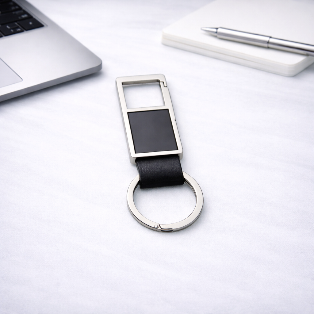Modern Metal & Leather Hook Keychain – Premium Corporate Key Holder
