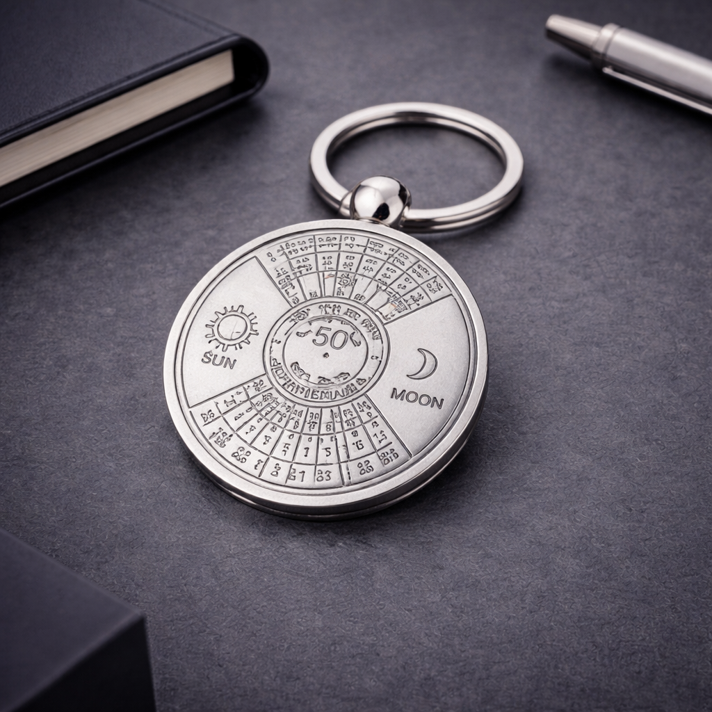 Perpetual Calendar Metal Keychain – 50 Year Rotating Calendar Key Holder