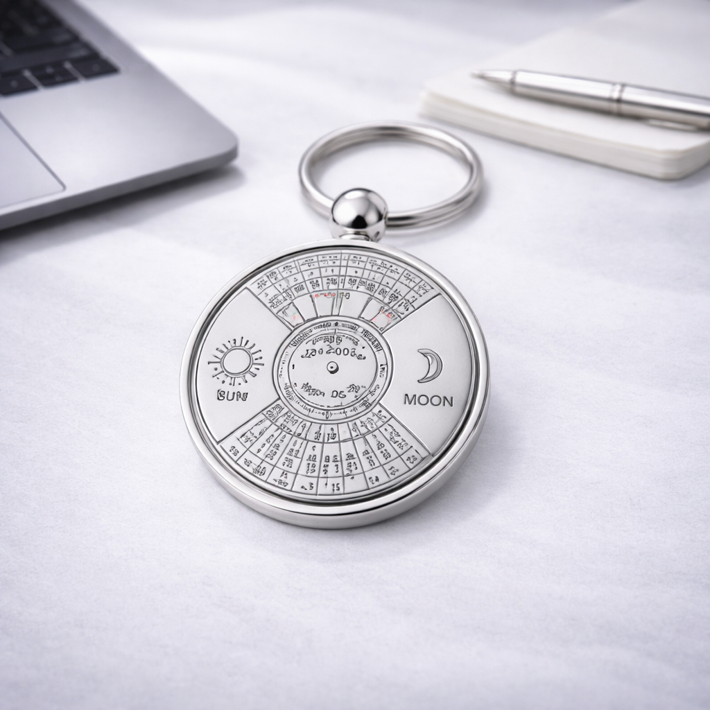 Perpetual Calendar Metal Keychain – 50 Year Rotating Calendar Key Holder