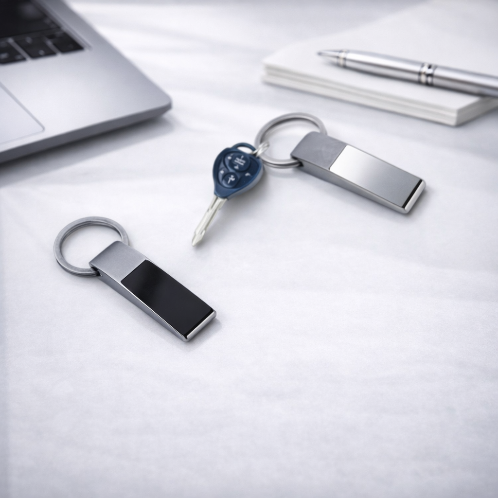 Premium Dual-Side Metal Keychain – Rectangular Custom Logo Key Holder