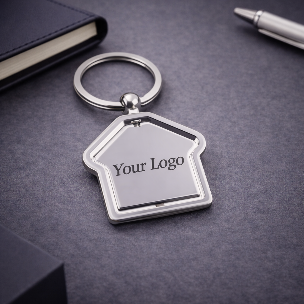 Premium House Shape Metal Keychain – Custom Engraved Logo Key Holder