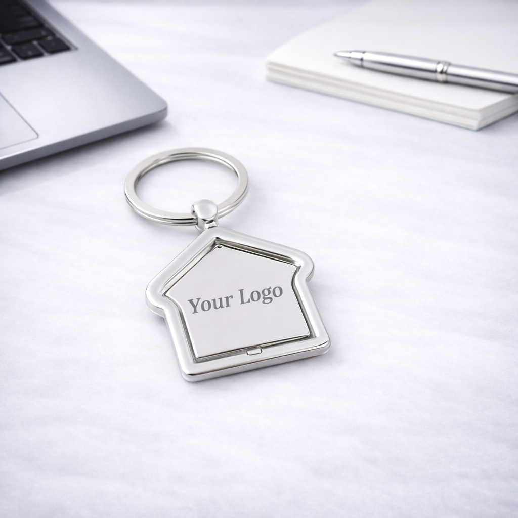Premium House Shape Metal Keychain – Custom Engraved Logo Key Holder