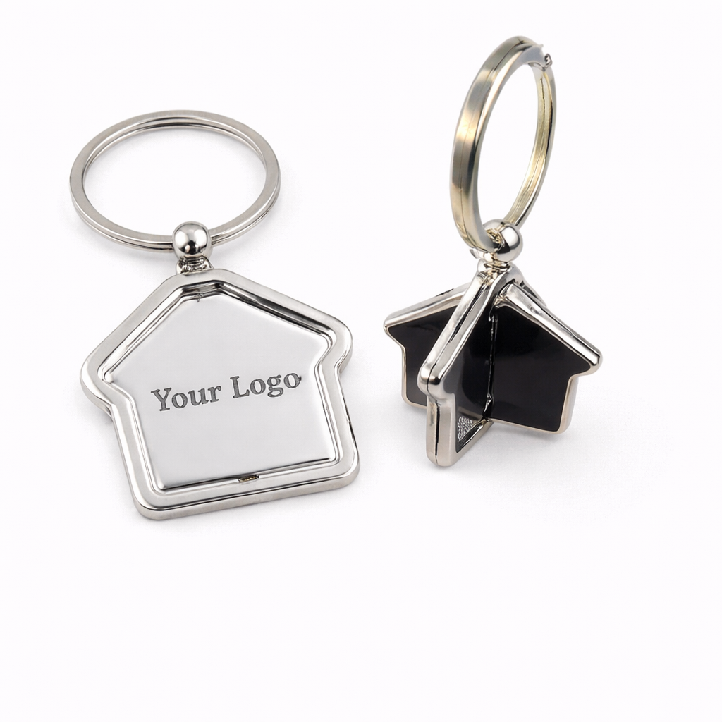 Premium House Shape Metal Keychain – Custom Engraved Logo Key Holder