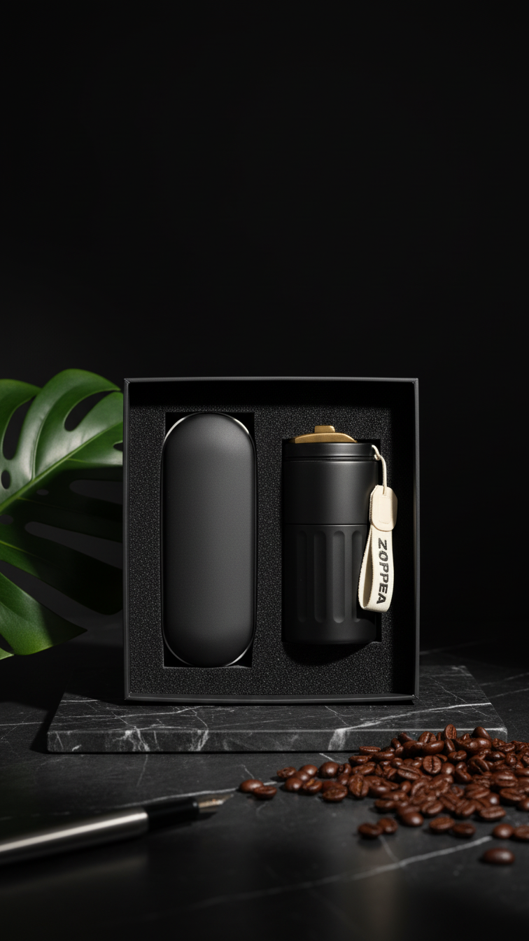 Premium Insulated Coffee Mug & Compact Umbrella Gift Set