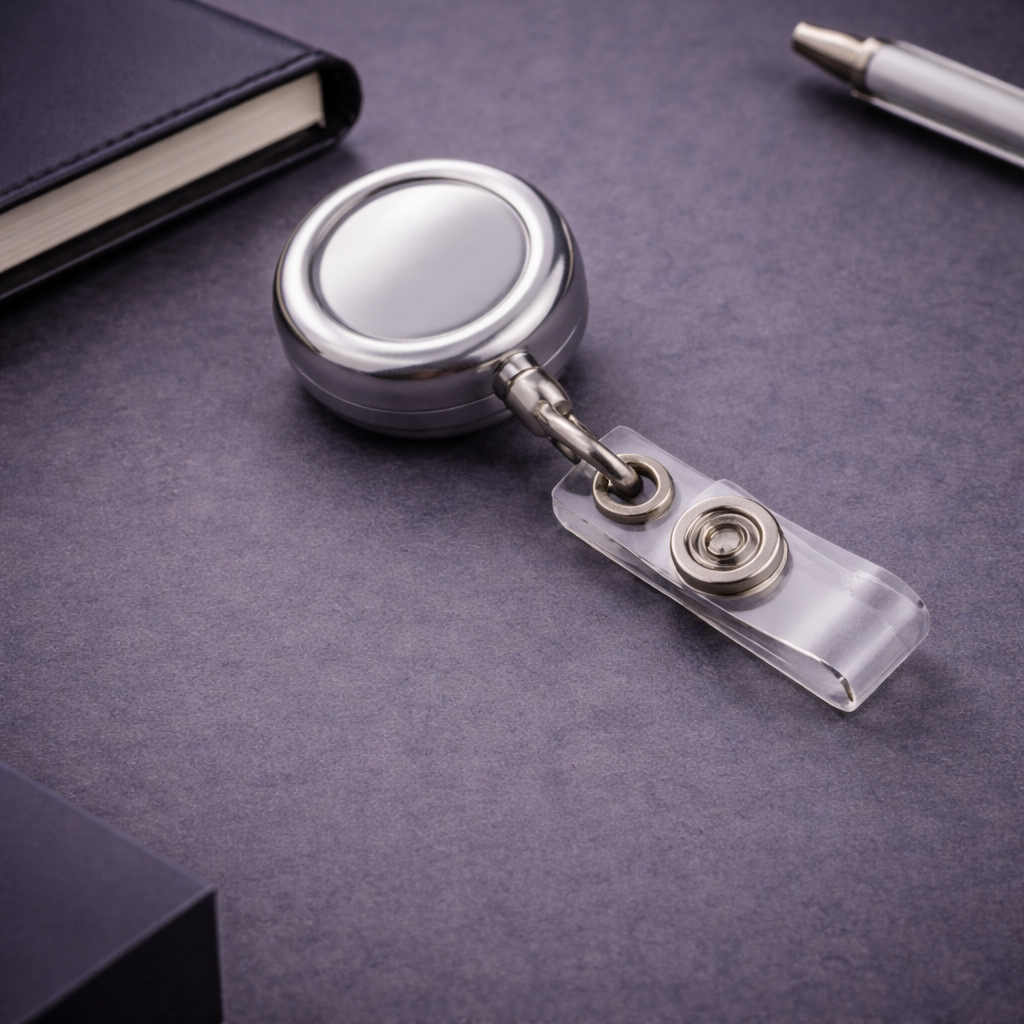 Premium Metal Retractable Badge Reel – Shiny Silver ID Card Holder