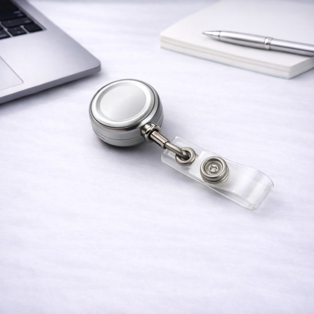 Premium Metal Retractable Badge Reel – Shiny Silver ID Card Holder