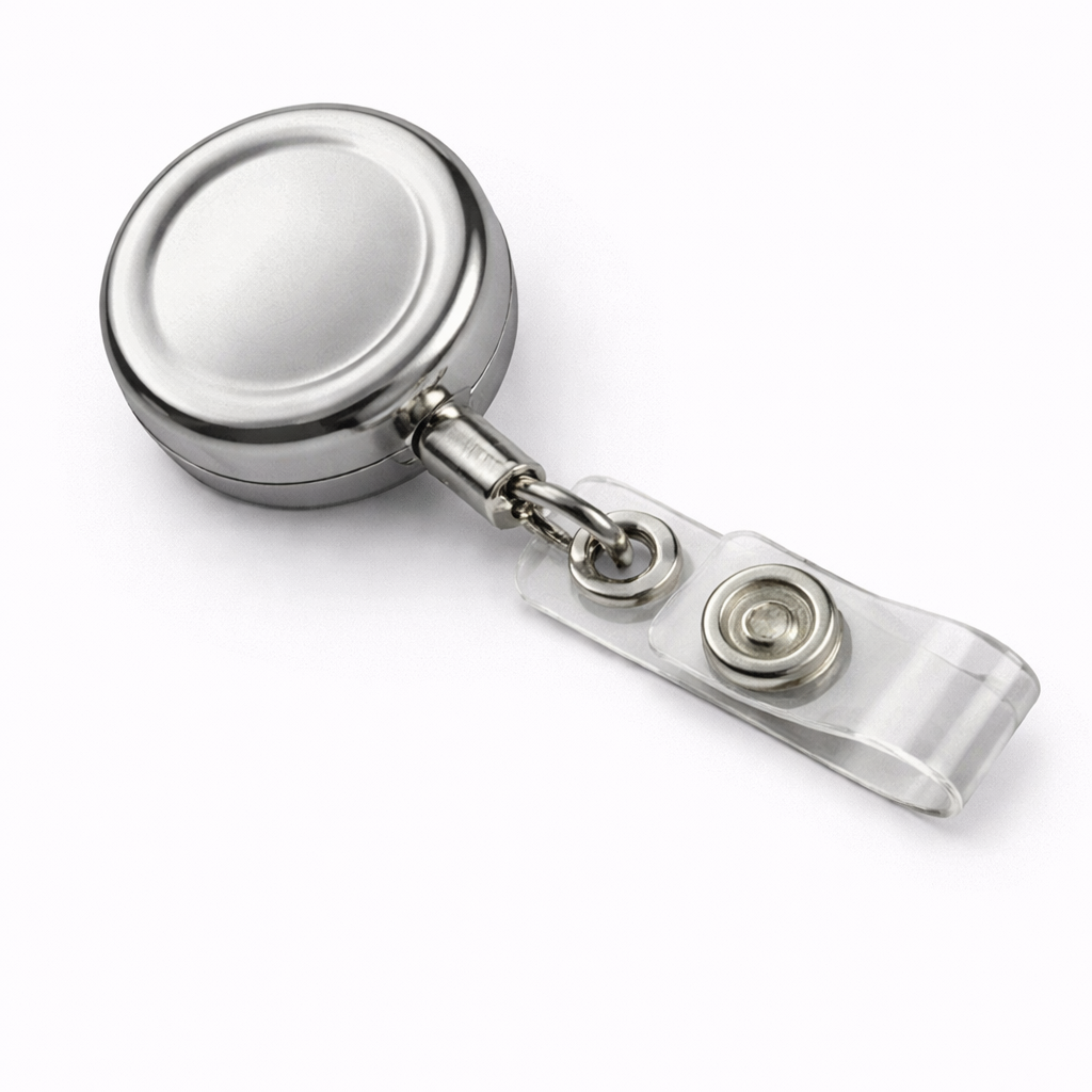 Premium Metal Retractable Badge Reel – Shiny Silver ID Card Holder