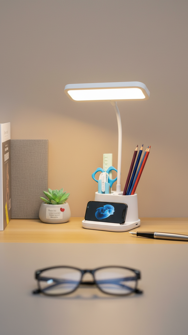 Rechargeable LED Table Lamp with Mobile Holder & Pen Stand