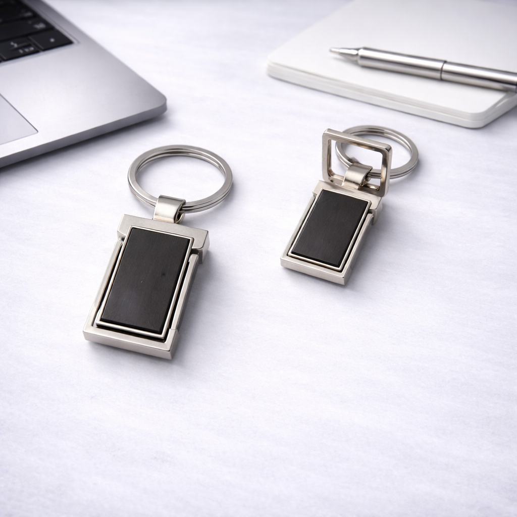 Rectangular Wooden & Metal Keychain – Premium Custom Logo Key Holder