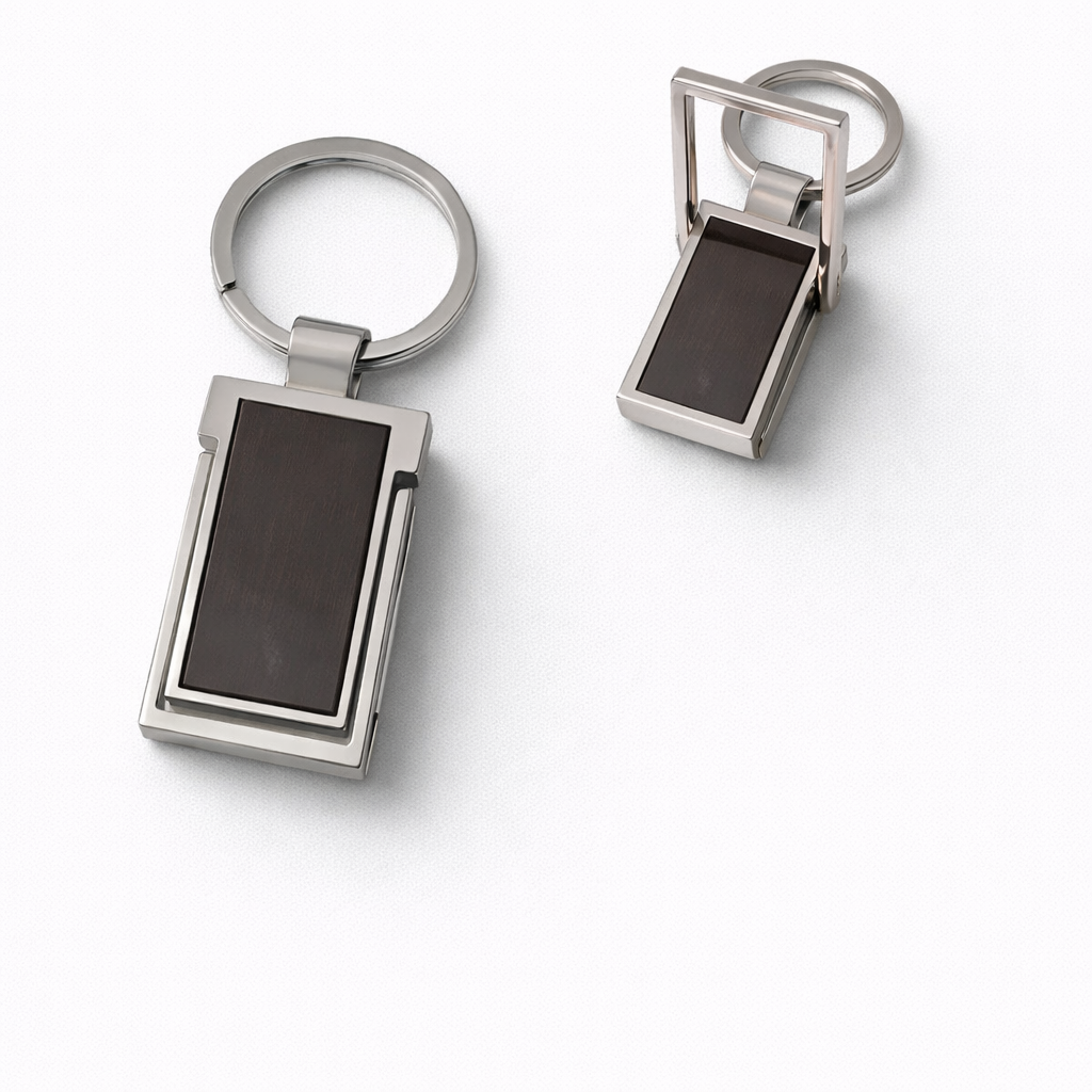 Rectangular Wooden & Metal Keychain – Premium Custom Logo Key Holder