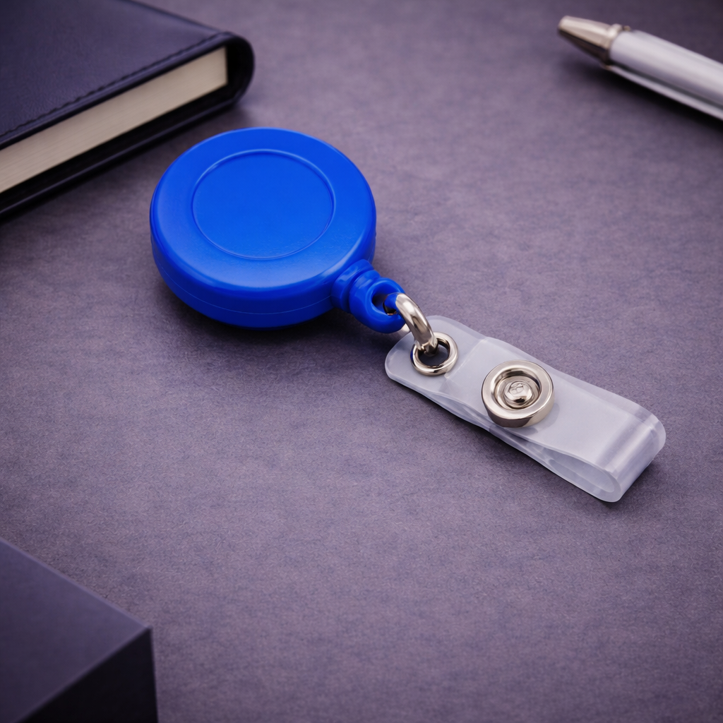 Round Retractable Badge Reel with Vinyl Strap – Compact ID Card Holder