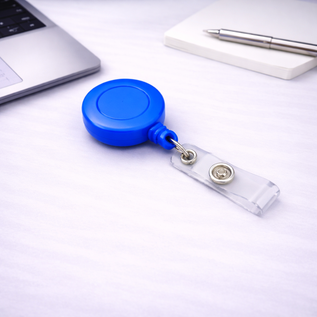 Round Retractable Badge Reel with Vinyl Strap – Compact ID Card Holder