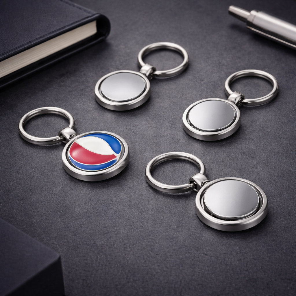 Round Rotating Dual-Side Metal Keychain – Custom Logo Spinner Key Holder