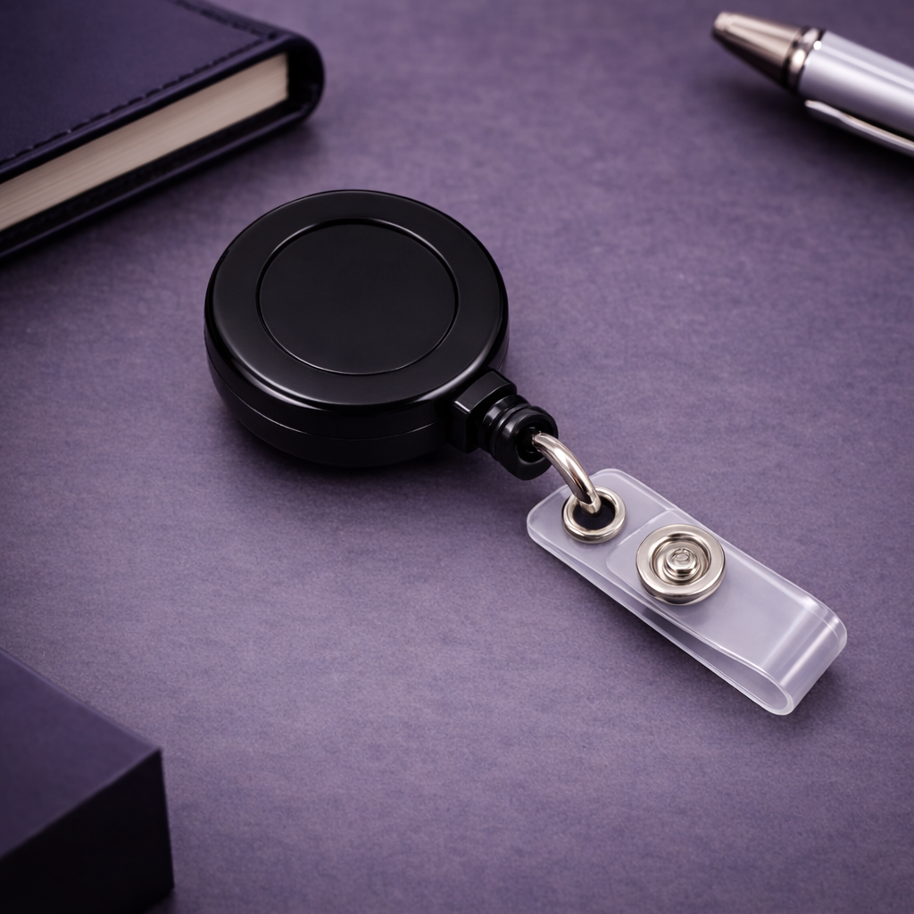 Round Retractable Badge Reel with Vinyl Strap – Compact ID Card Holder