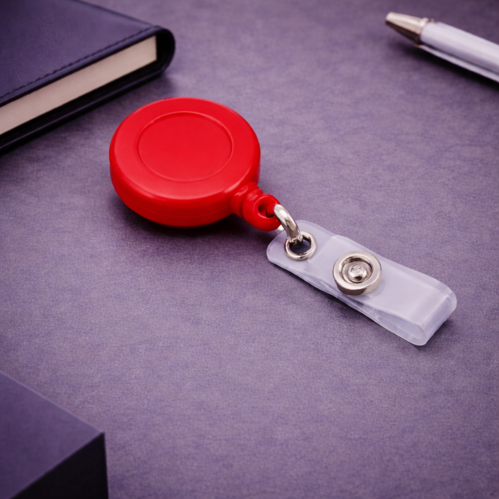 Round Retractable Badge Reel with Vinyl Strap – Compact ID Card Holder