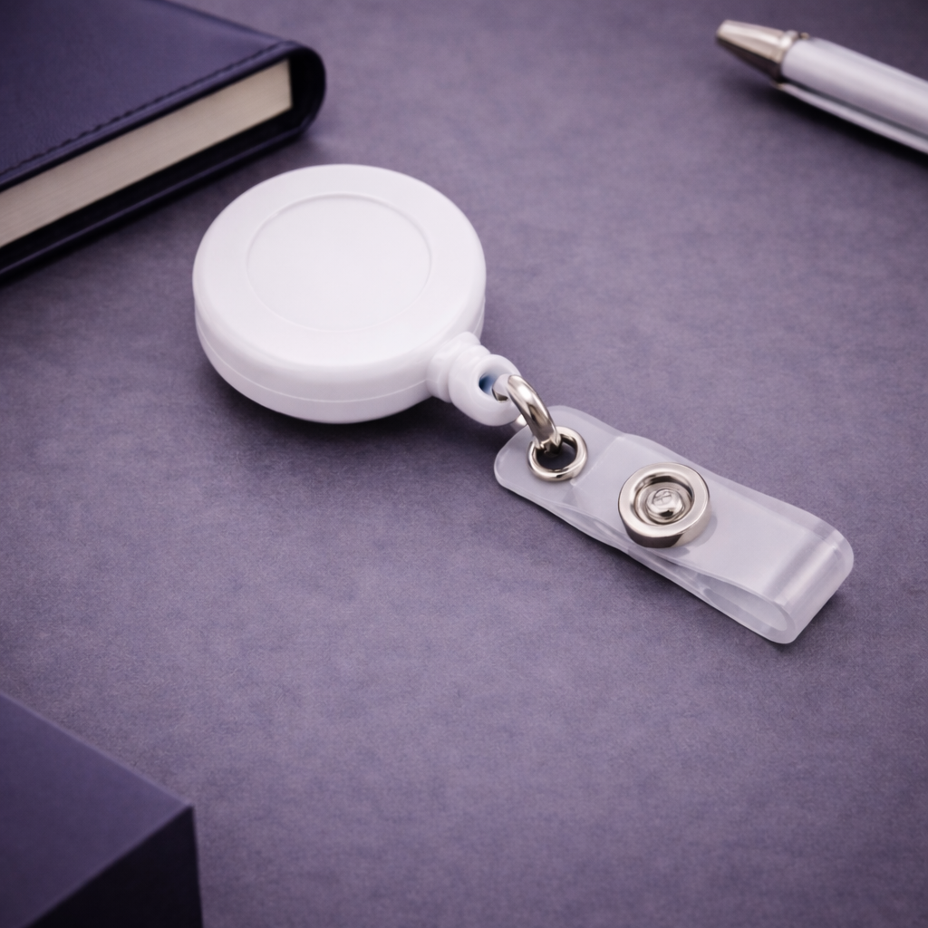 Round Retractable Badge Reel with Vinyl Strap – Compact ID Card Holder