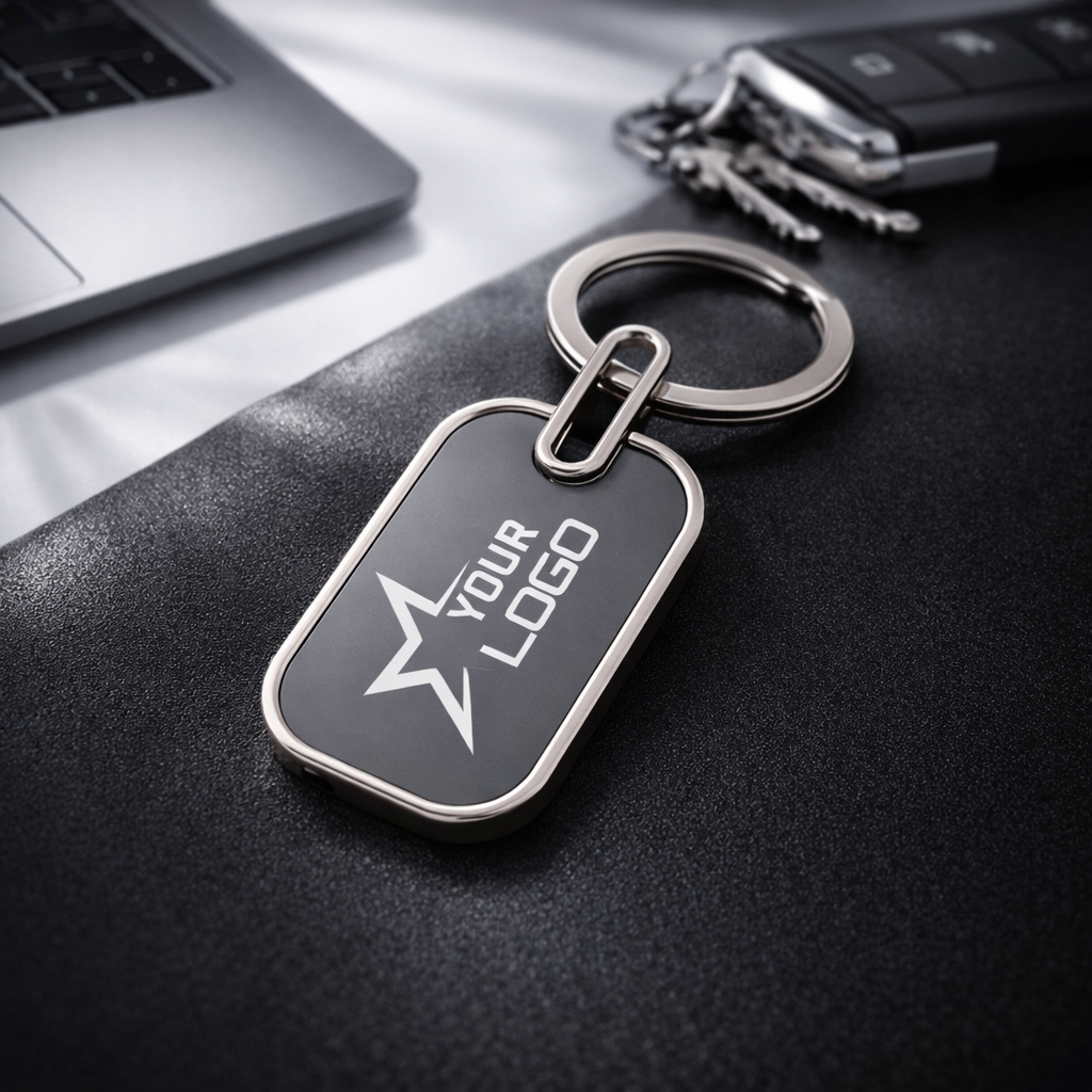 Rounded Edge Metal Keychain – Premium Rectangular Corporate Key Holder