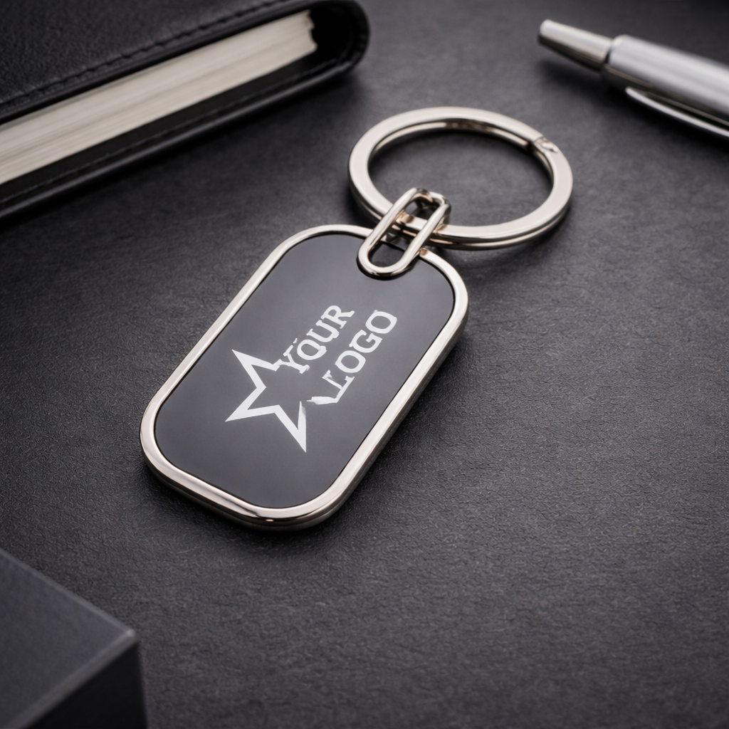 Rounded Edge Metal Keychain – Premium Rectangular Corporate Key Holder