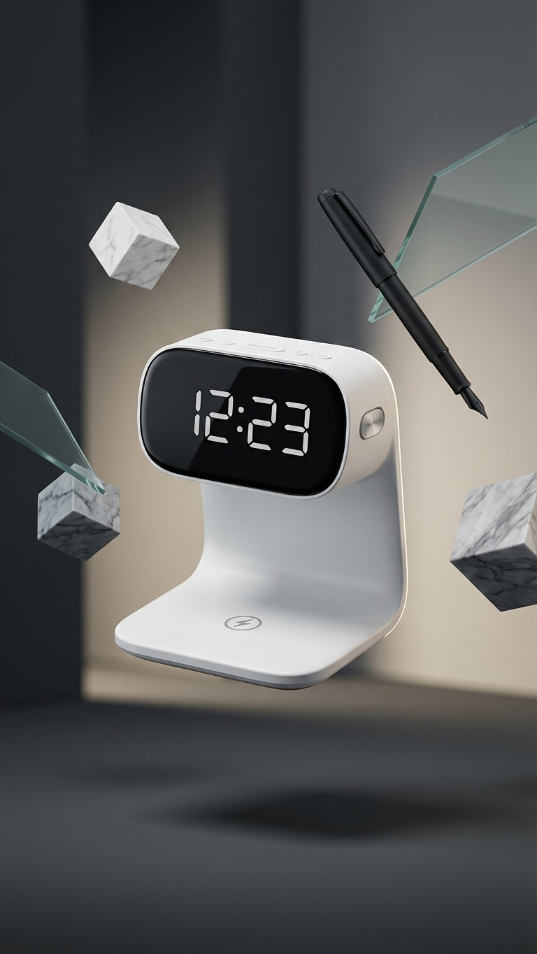 Smart LED Desk Clock with Wireless Charging Pad