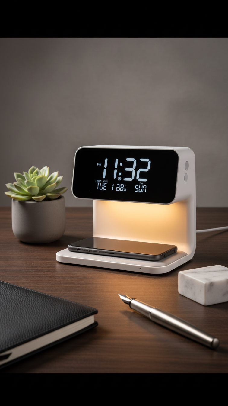 Smart LED Desk Clock with Wireless Charging & Ambient Light
