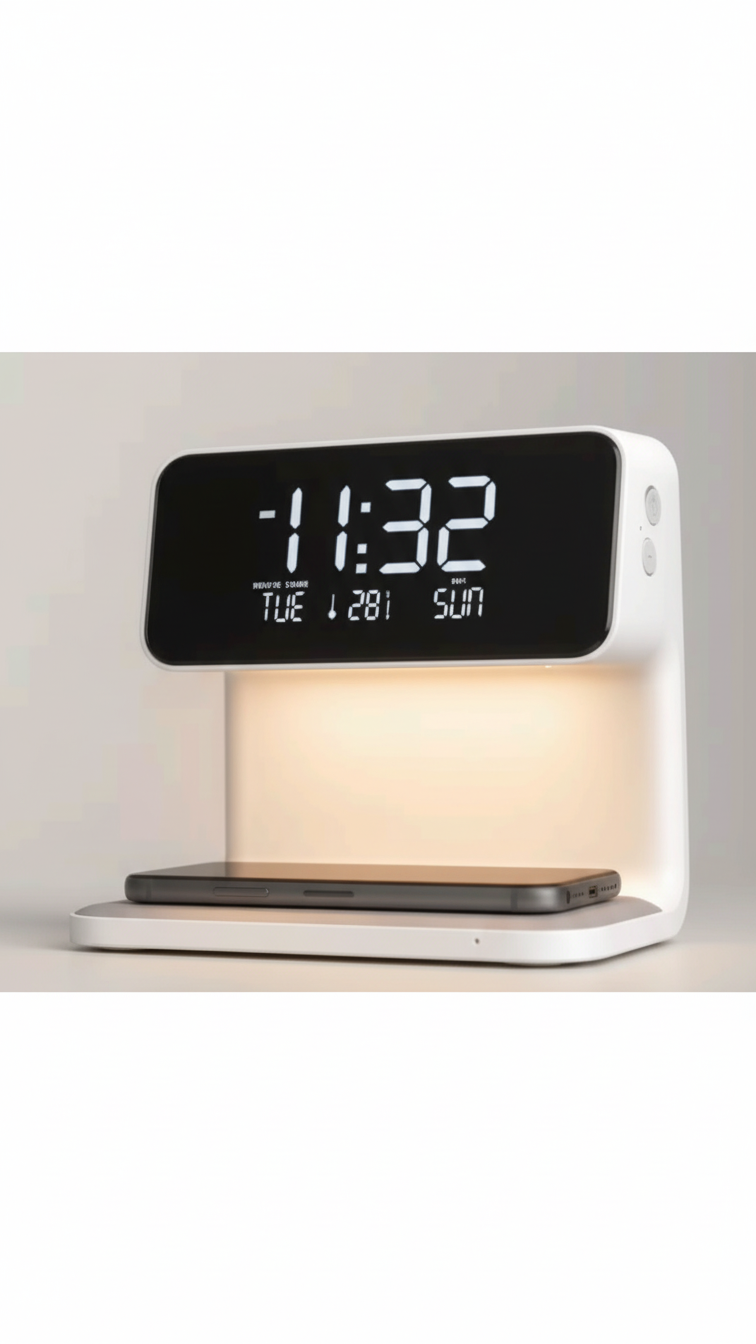 Smart LED Desk Clock with Wireless Charging & Ambient Light