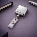 Square Chrome Retractable Badge Reel – Premium ID Card Holder