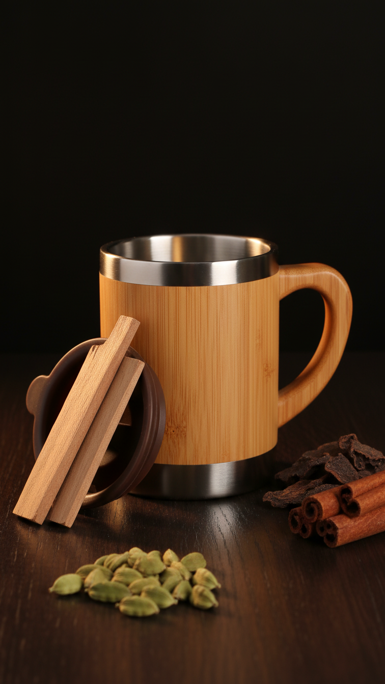 Stainless Steel Bamboo Coffee Mug with Lid – 300ml